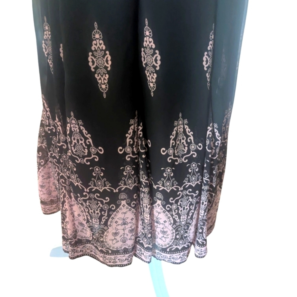 Y2k Black/ Blush Pink Print Flowy Chiffon Babydoll Fairy Slip Dress Sz 8 - Picture 6 of 13